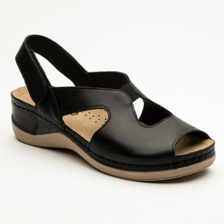 Sandale Leon 924, de vara, din piele, negru - imagine 2