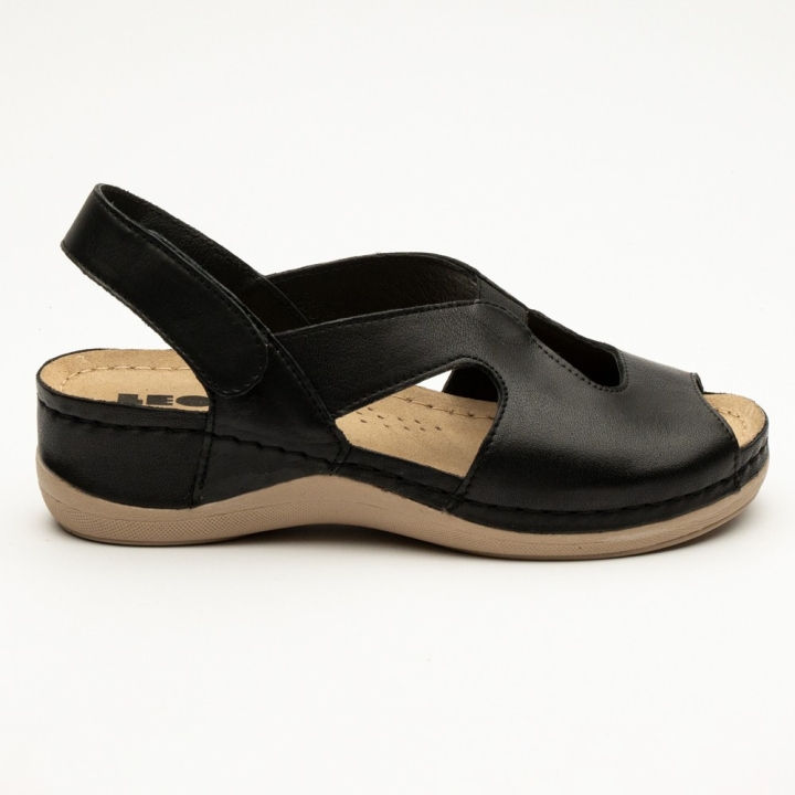 Sandale Leon 924, de vara, din piele, negru - imagine 3
