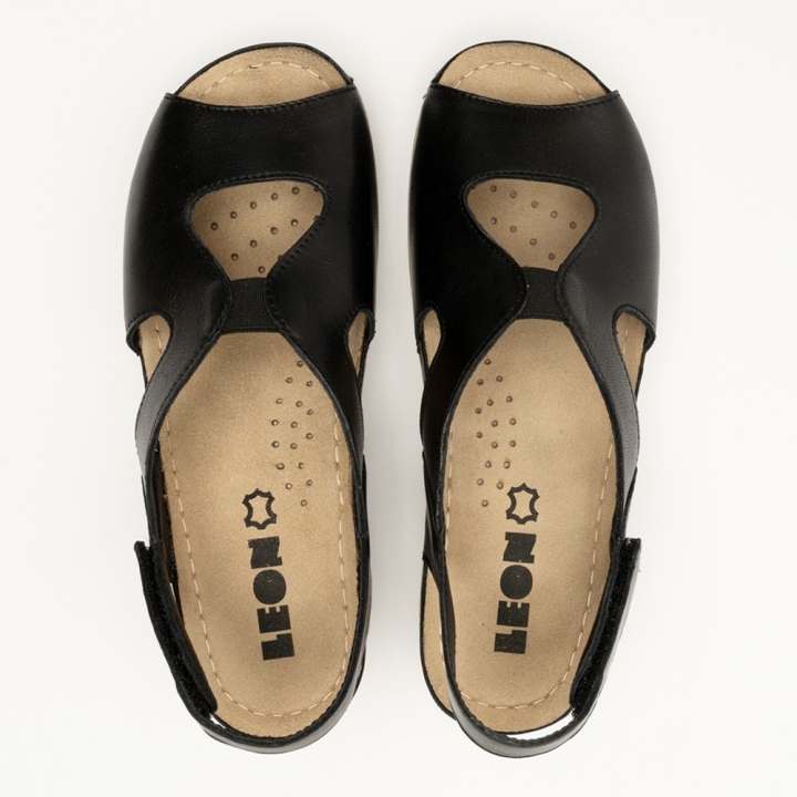 Sandale Leon 924, de vara, din piele, negru - imagine 4
