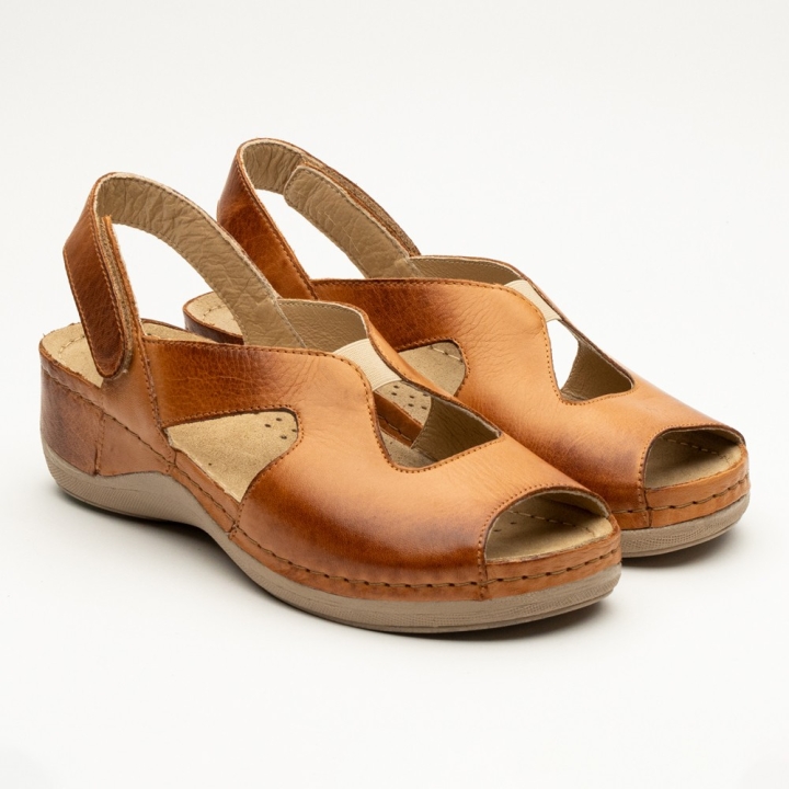 Sandale Leon 924, de vara, din piele, maro - imagine 1