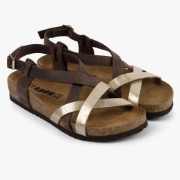 Sandale dama Leon 4305, de vara, din piele, maro/auriu