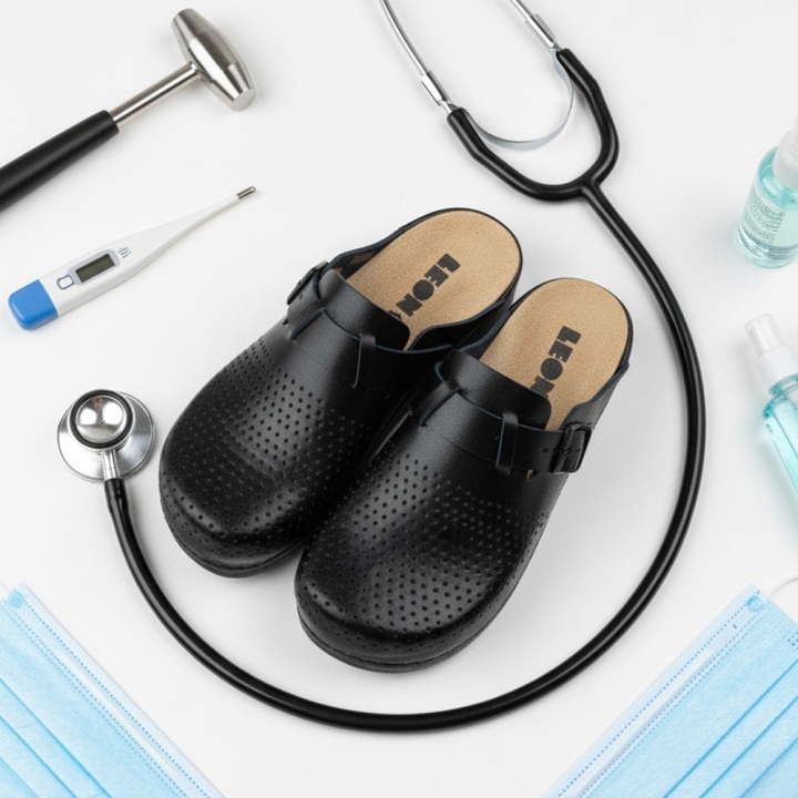 Saboti medicali, de dama, din piele, cu bareta si brant detasabil, Leon 5001, negru - imagine 7