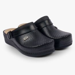 Saboti medicali, de dama, din piele, cu bareta, Leon 5002, negru