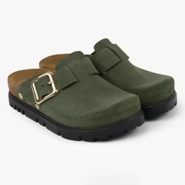Saboti medicali, de dama, din piele, cu bareta, Leon 6006, verde