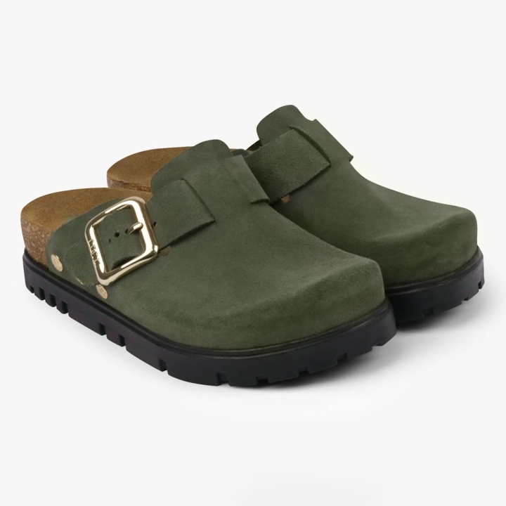 Saboti medicali, de dama, din piele, cu bareta, Leon 6006, verde - imagine 1