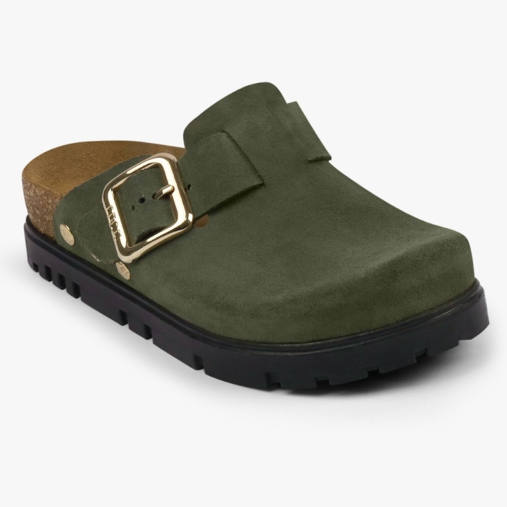 Saboti medicali, de dama, din piele, cu bareta, Leon 6006, verde - imagine 2
