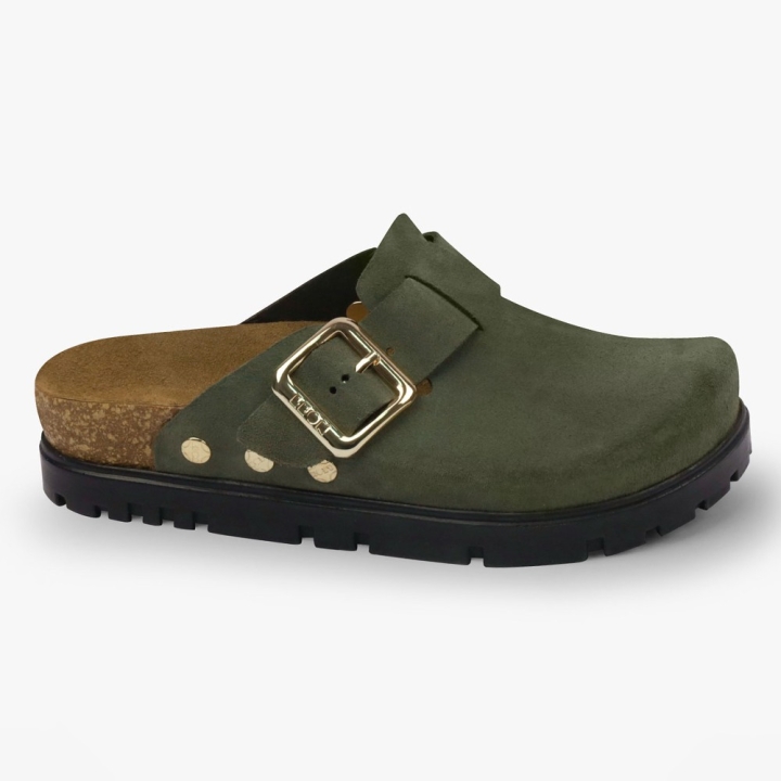 Saboti medicali, de dama, din piele, cu bareta, Leon 6006, verde - imagine 3