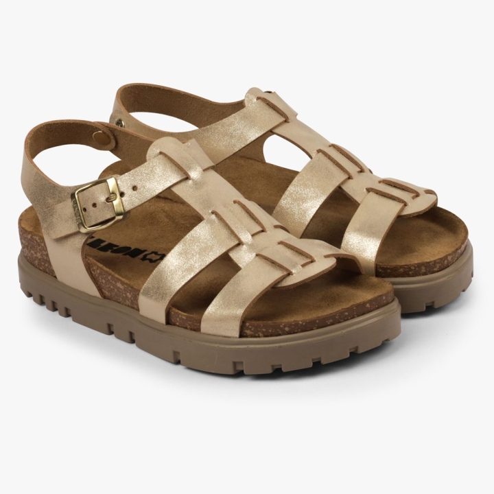 Sandale de dama Leon 6300, de vara, din piele, auriu - imagine 1