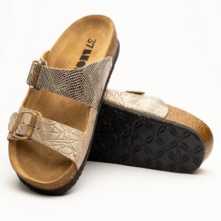 Saboti dama, de vara, din piele, Leon 4011, auriu snake - imagine 4