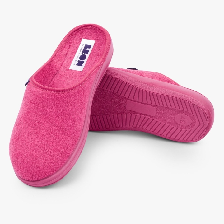 Papuci de casa, din bumbac si poliester, Leon 050, fucsia - imagine 3