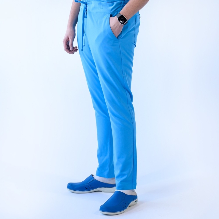Pantaloni medicali Lotus Flex, stretch, cu snur, albastru deschis, TRS-SP9 - imagine 2