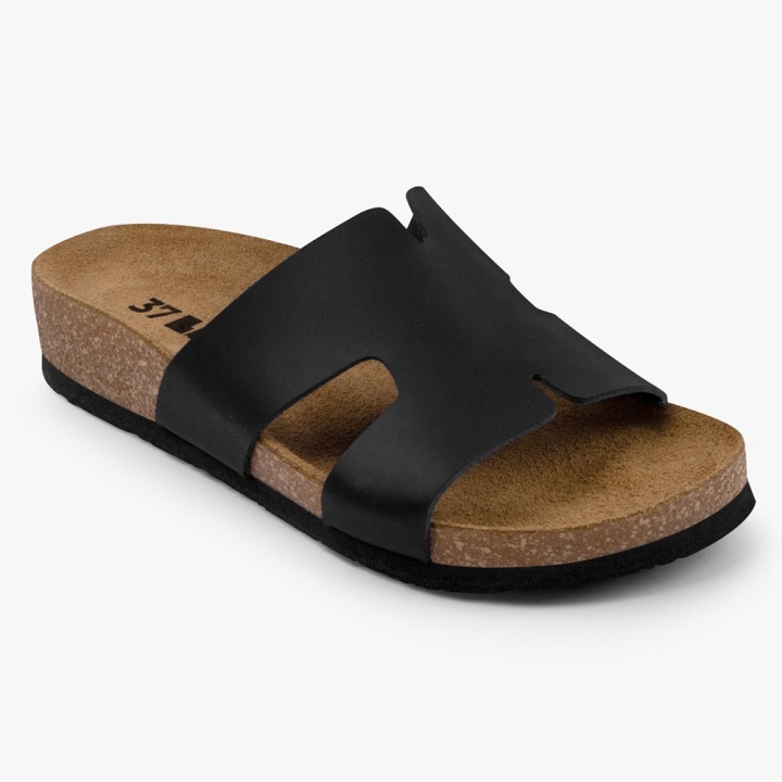Saboti dama, de vara, din piele, Leon 4054, negru - imagine 2