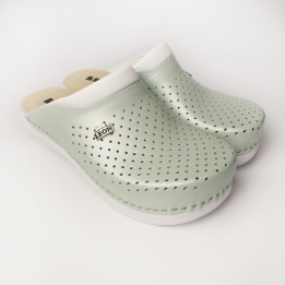 Saboti medicali, unisex, din piele, verde perlat, Leon PU100