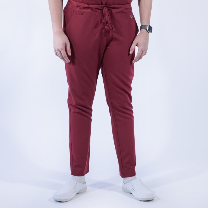 Pantaloni medicali Lotus Flex, stretch, cu snur, visiniu, TRS-SP9 - imagine 4