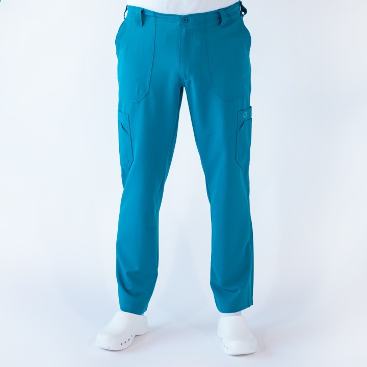 Pantaloni medicali Lotus Flex, stretch, pentru barbati, turcoaz inchis, TRS-KH2 - imagine 1