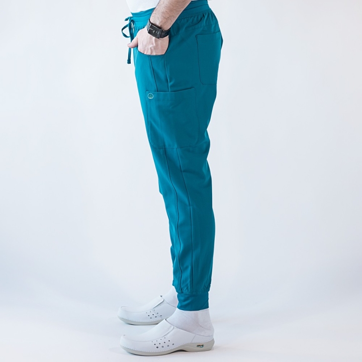 Pantaloni medicali Lotus Flex, stretch, cu snur, turcoaz inchis, TRS-SP4-V3 - imagine 4