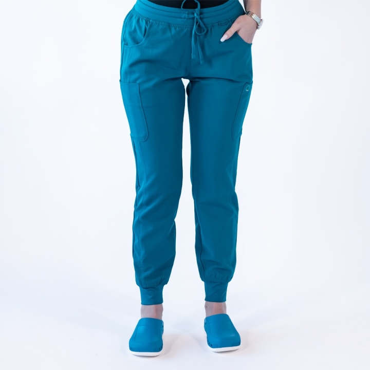Pantaloni medicali Lotus Flex, stretch, cu snur, turcoaz inchis, TRS-SP4-V3 - imagine 1