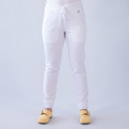 Pantaloni medicali Lotus Flex, stretch, cu snur, alb, TRS-SP9