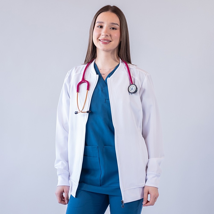 Jacheta medicala cu fermoar Lotus Flex, stretch, alb, TRS-JK10 - imagine 1