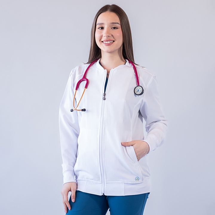 Jacheta medicala cu fermoar Lotus Flex, stretch, alb, TRS-JK10 - imagine 2