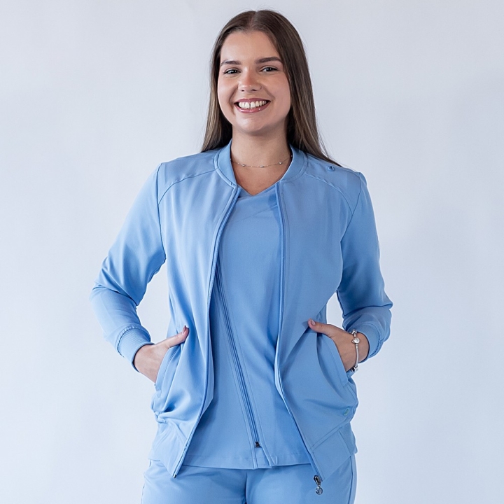Jacheta medicala cu fermoar Lotus Flex, stretch, albastru ciel, TRS-JK10 - imagine 1