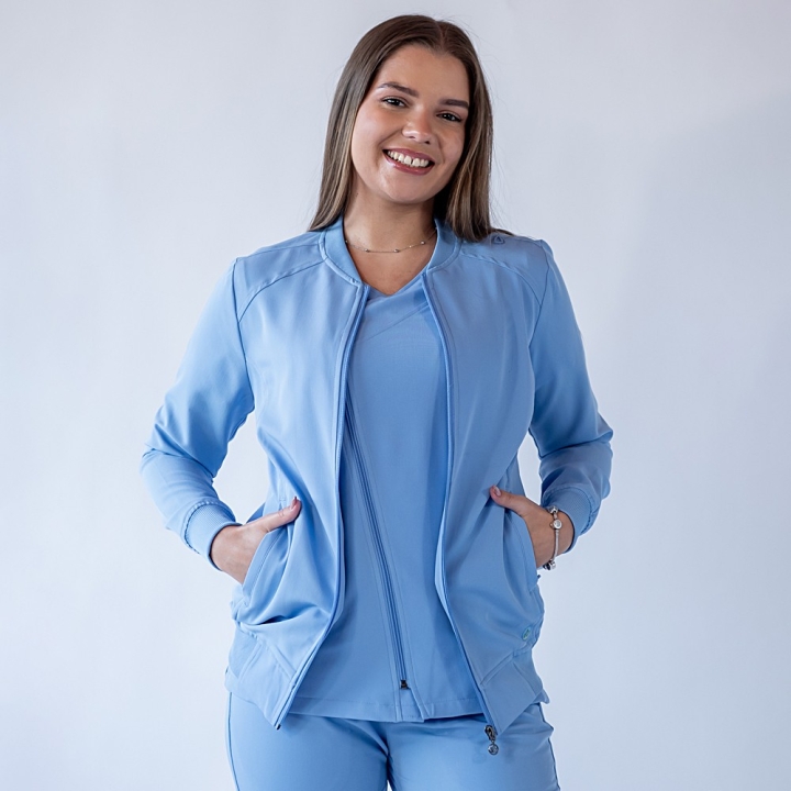 Jacheta medicala cu fermoar Lotus Flex, stretch, albastru ciel, TRS-JK10 - imagine 2