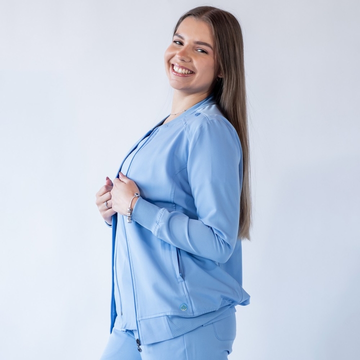 Jacheta medicala cu fermoar Lotus Flex, stretch, albastru ciel, TRS-JK10 - imagine 3