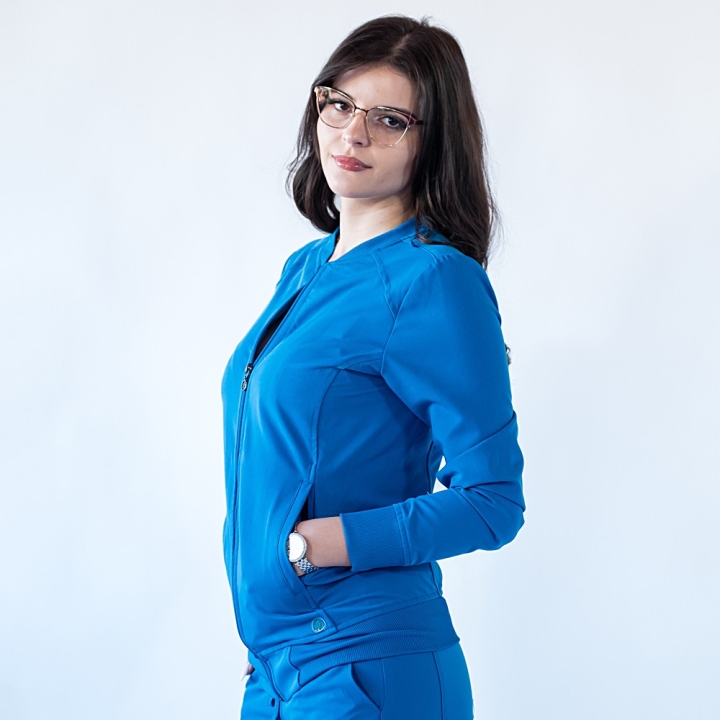 Jacheta medicala cu fermoar Lotus Flex, stretch, albastru royal, TRS-JK10 - imagine 3