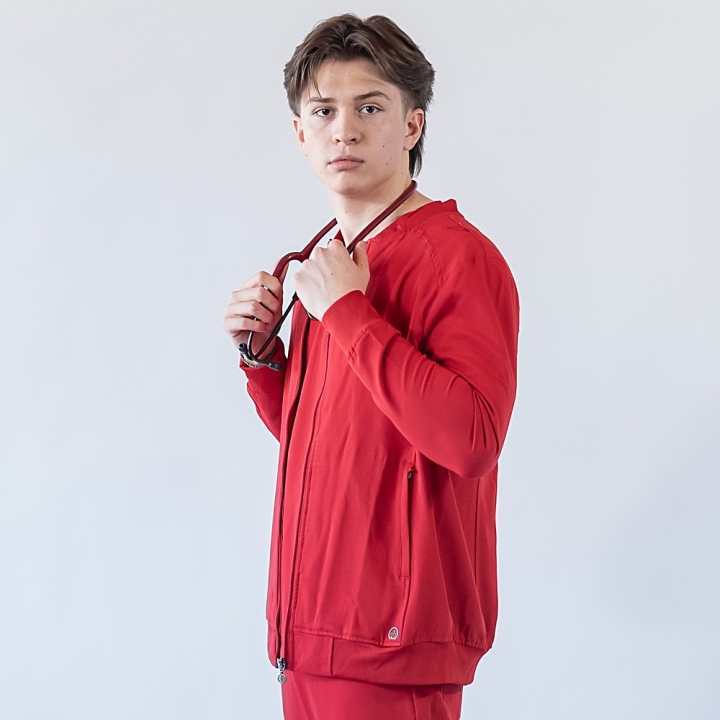 Jacheta medicala cu fermoar Lotus Flex, stretch, rosu, TRS-JK10 - imagine 3