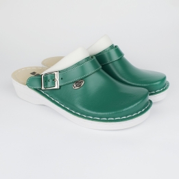 Saboti medicali, de barbati, din piele, cu bareta, Leon V202M, verde