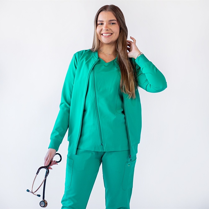 Jacheta medicala cu fermoar Lotus Flex, stretch, verde chirurgical, TRS-JK10 - imagine 5
