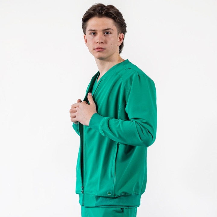 Jacheta medicala cu fermoar Lotus Flex, stretch, verde chirurgical, TRS-JK10 - imagine 2