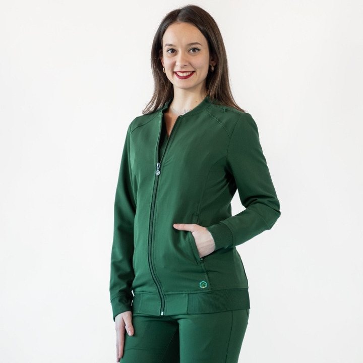Jacheta medicala cu fermoar Lotus Flex, stretch, verde Hunter, TRS-JK10 - imagine 1