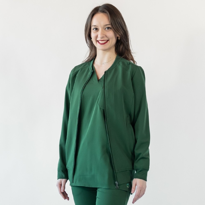 Jacheta medicala cu fermoar Lotus Flex, stretch, verde Hunter, TRS-JK10 - imagine 2