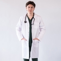 Halat medical de barbati, cu rever si capse, Lotus, alb - LHBML