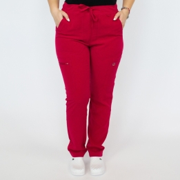 Pantaloni medicali Lotus Flex, stretch, cu elastic si snur, rosu, TS-SP6