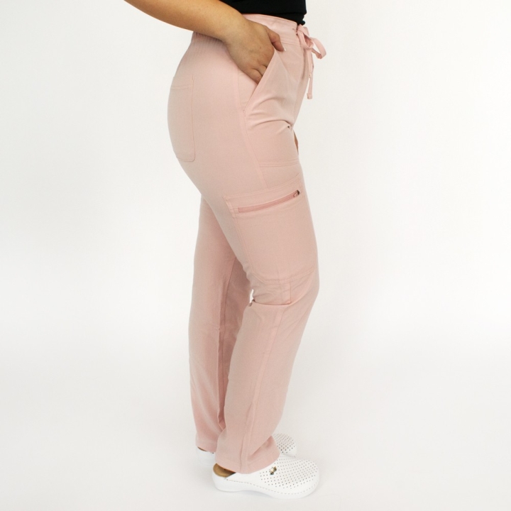 Pantaloni medicali Lotus Flex, stretch, cu elastic si snur, roz prafuit, RTS-SP6 - imagine 2