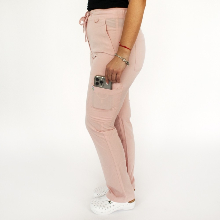 Pantaloni medicali Lotus Flex, stretch, cu elastic si snur, roz prafuit, RTS-SP6 - imagine 3