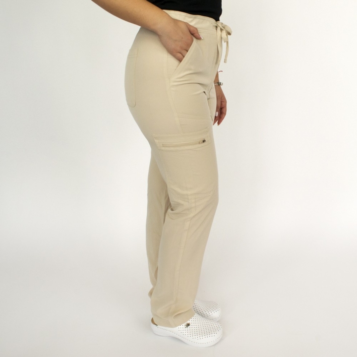 Pantaloni medicali Lotus Flex, stretch, cu elastic si snur, bej, RTS-SP6 - imagine 2