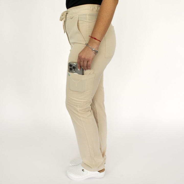 Pantaloni medicali Lotus Flex, stretch, cu elastic si snur, bej, RTS-SP6 - imagine 3