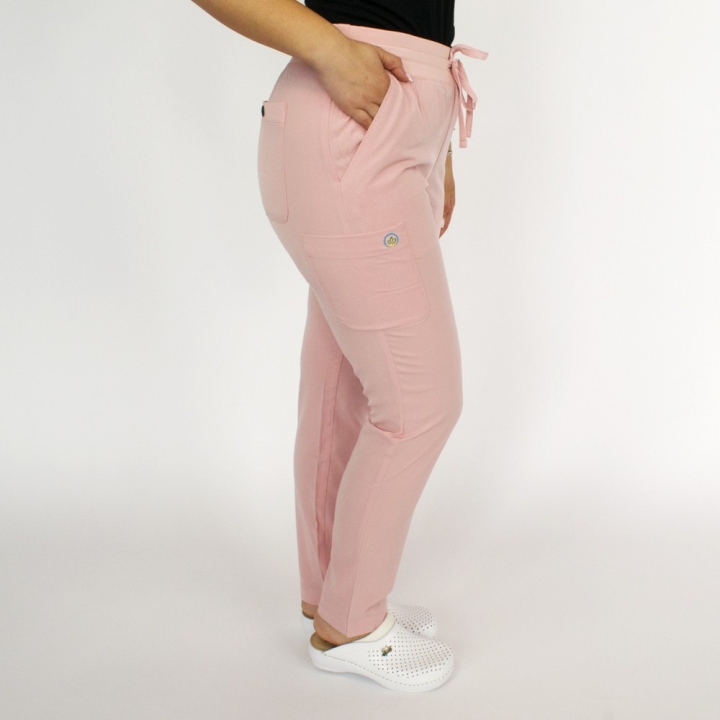 Pantaloni medicali Lotus Flex, stretch, cu snur, roz prafuit, RTS-SP3 - imagine 2