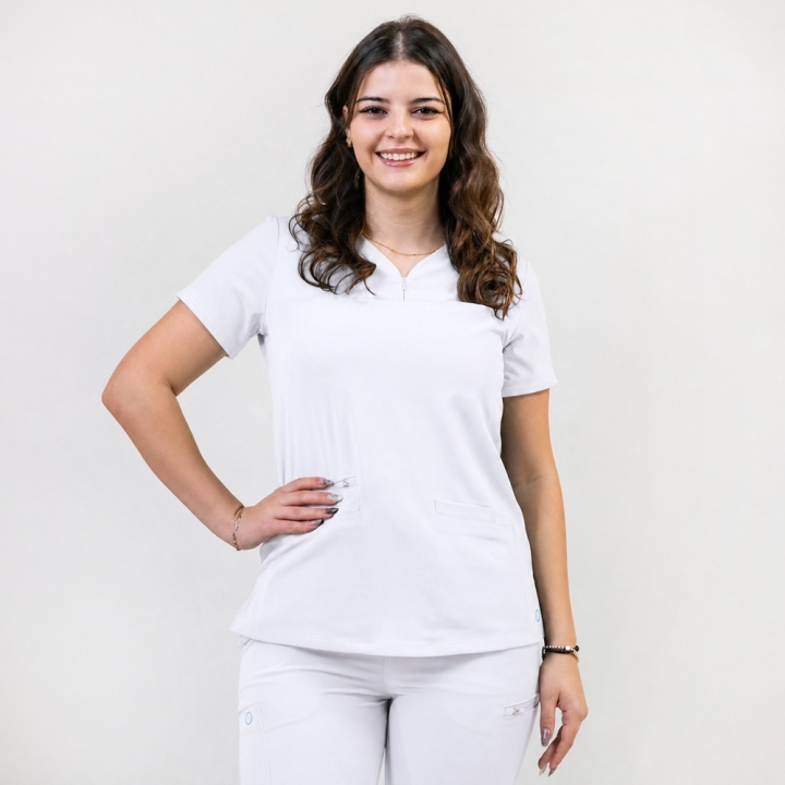 Bluza medicala Lotus Flex, stretch, alb, TS-NP10 - imagine 1