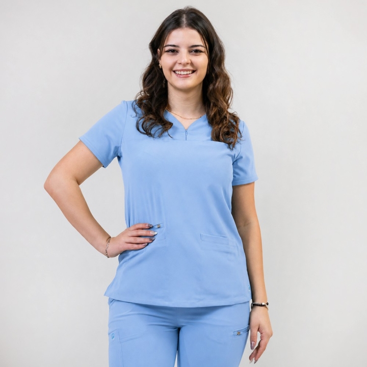 Bluza medicala Lotus Flex, stretch, albastru ciel, TS-NP10 - imagine 2