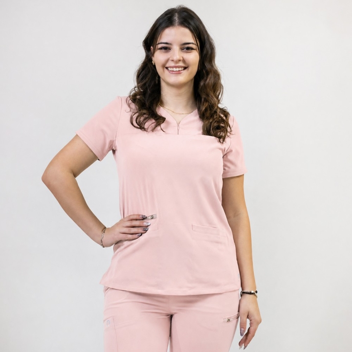 Bluza medicala Lotus Flex, stretch, roz prafuit, RTS-NP10 - imagine 1