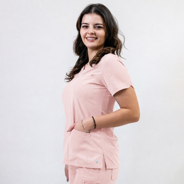 Bluza medicala Lotus Flex, stretch, roz prafuit, RTS-NP10 - imagine 2