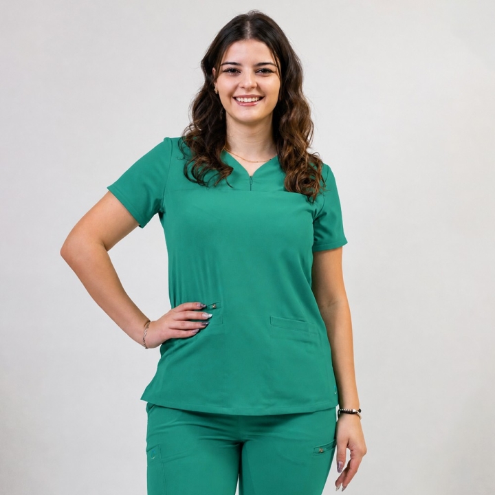 Bluza medicala Lotus Flex, stretch, verde Hunter deschis, RTS-NP10 - imagine 2