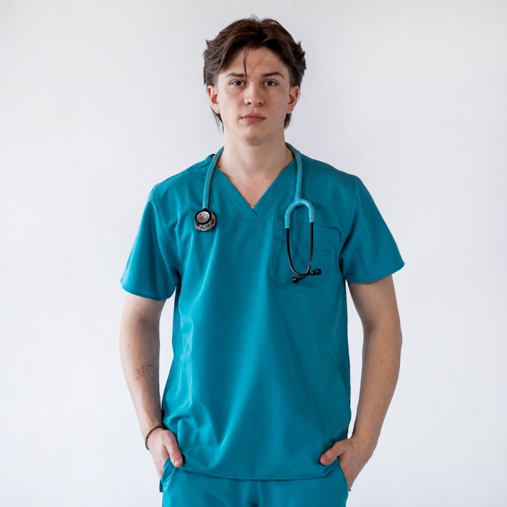 Bluza medicala Lotus Flex, stretch, turcoaz inchis, TS-NP23 - imagine 2