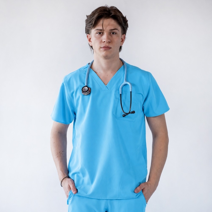 Bluza medicala Lotus Flex, stretch, albastru deschis, TS-NP23 - imagine 2