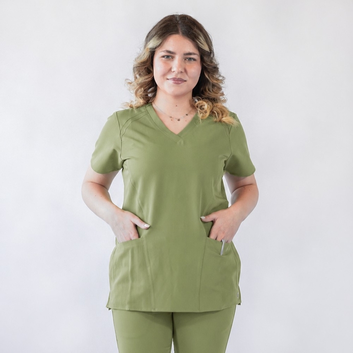 Bluza medicala Lotus Flex, stretch, verde olive, RTS-NP24 - imagine 1