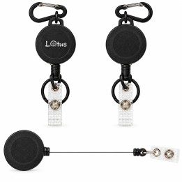 Breloc retractabil din plastic negru pentru ecuson, cartela, chei